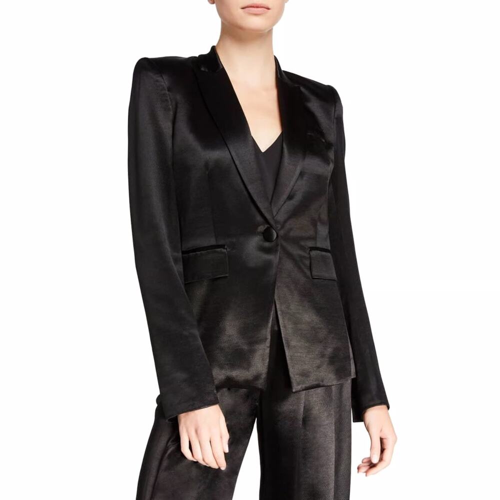 VERONICA BEARD Women's Athens Dickey Black Satin Blazer Size 8 Style #1911fl008